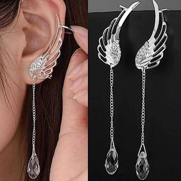 Rhinestone Decor Wing Shaped Ear Climber - Picture 1 of 6